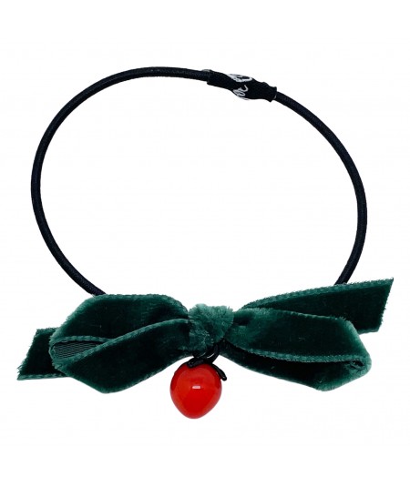 Bottle Green Bow with Tomato Hair Elastic