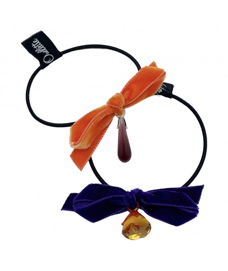 Orange with Eggplant - Purple with Onion Veggie Velvet Bow Hair Elastic