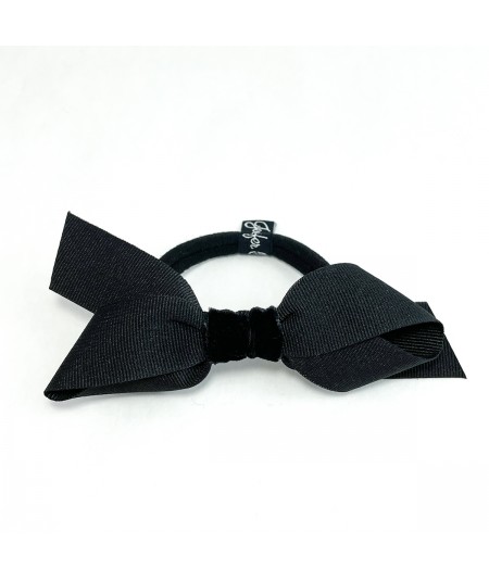 Black Grosgrain Bow with Black Velvet Accent Hair Tie