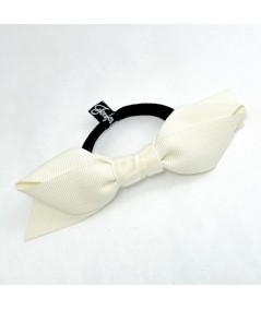 Cream Grosgrain Bow with Eggshell Velvet Accent Hair Tie