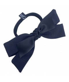 Black Faille Bow with Satin Knot Ponytail Holder