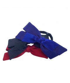 Corsair Blue - Black - Red Cardinal Faille Bow with Satin Knot Ponytail Holder