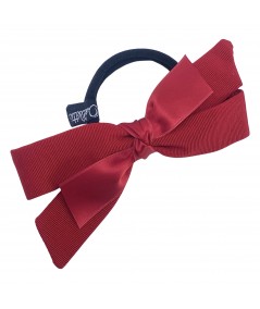 Red Cardinal Faille Bow with Satin Knot Ponytail Holder