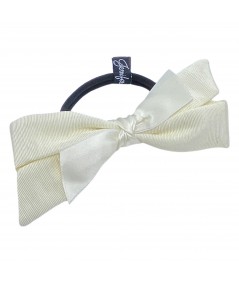 Ivory Faille Bow with Satin Knot Ponytail Holder