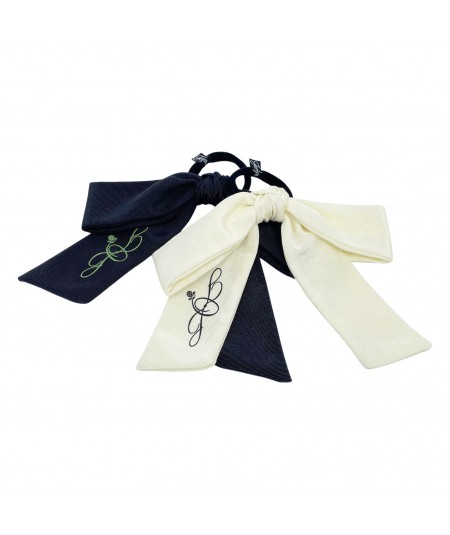 Black bengaline bow with green infinity stamp - Ivory bengaline with black inifinity stamp