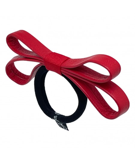Warm Red Leather Bow Ponytail Holder