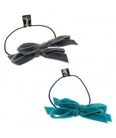 Gris Fonce & Petrol Double bow velvet hair tie & bracelet
