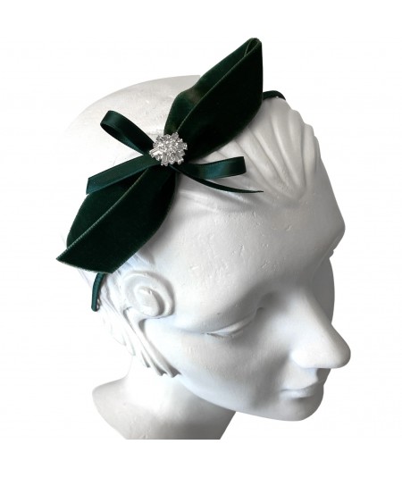 Green Satin and velvet Bow with Snowflake Headband