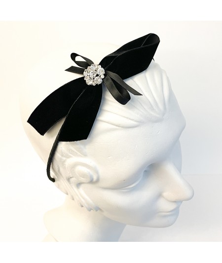 Black Satin and velvet Bow with Snowflake Headband