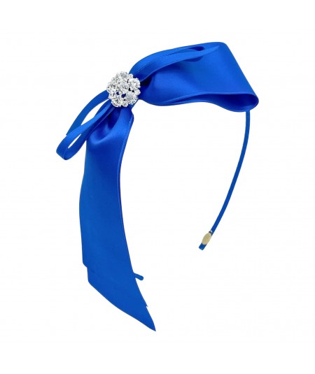 Electric Blue Satin Bow Sparkle Headband