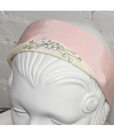 Pale Pink with Ivory Grosgrain Texture with Sparkle Detail Princess Headband