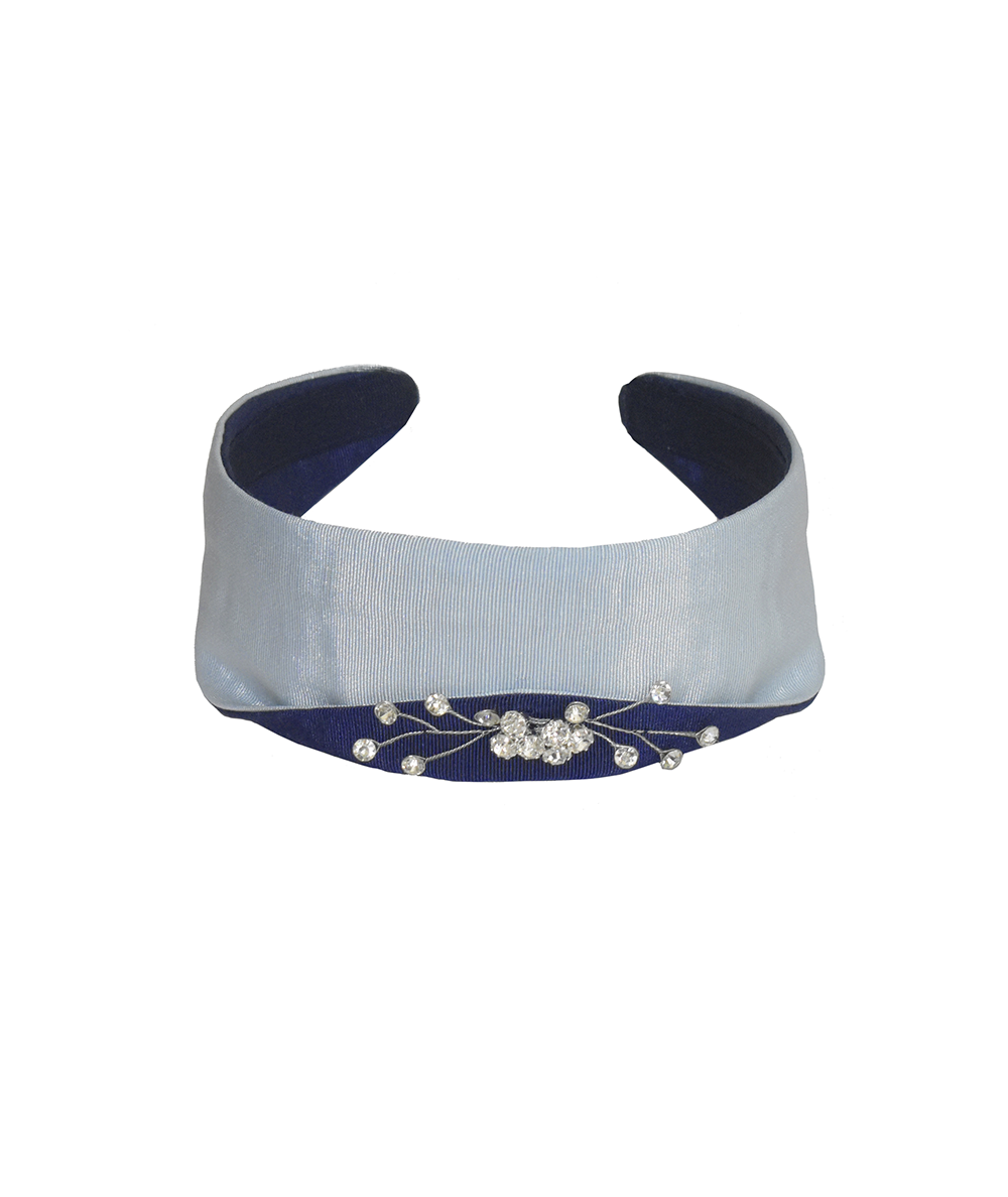 Pale Blue with Navy Grosgrain Texture with Sparkle Detail Princess Headband