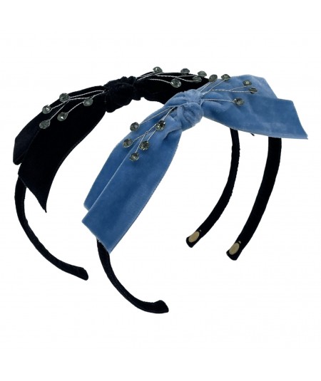 Black - Williamsburg Blue Velvet Bow Cosmic Spray Headband