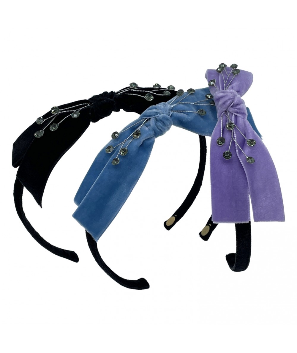 Black - Williamsburg Blue - Violet Velvet Bow Cosmic Spray Headband