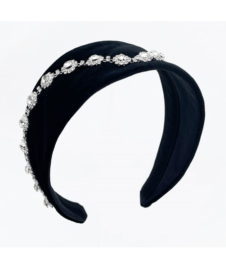 black wide velvet band with scalloped rhinestone flower trim