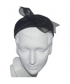 Black Grosgrain Headband with Organza Long Tie