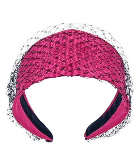 Cerise with Black Changeable Veil Headband