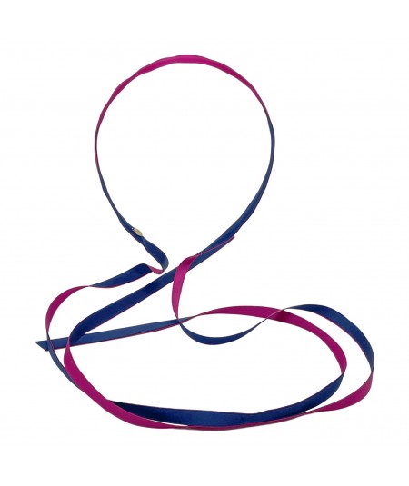 Fuchsia - Navy Satin Long Tie Headband