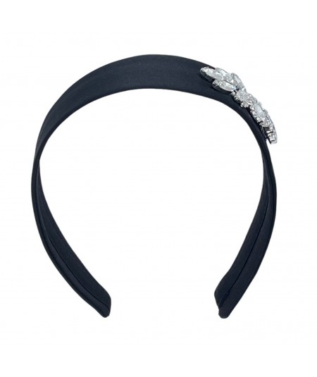 Black Satin Headband with Rhinestone Motiff