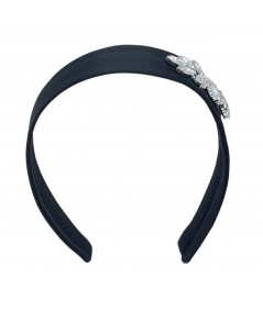 Black Satin Headband with Rhinestone Motiff