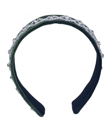 Olive Velvet with Clear Rhinestones Headband