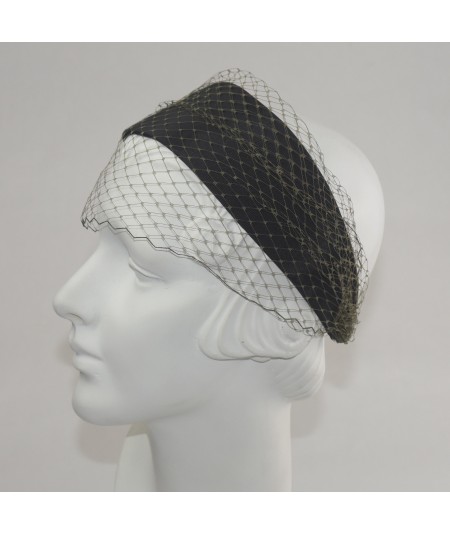 Black Bengaline Extra Wide Headband with Olive Covered Veiling