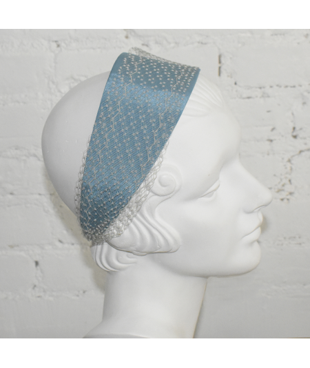 Cadet Blue Bengaline Extra Wide Headband with Grey Covered Veiling