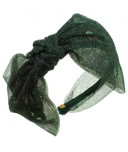 Metallic Tulle Side Bow Headband - Green