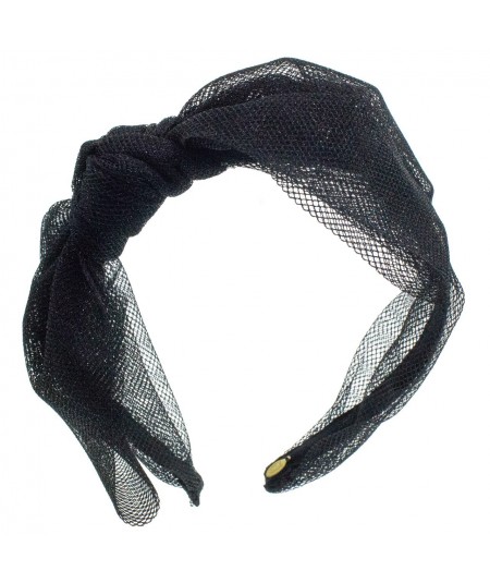 Metallic Tulle Side Bow Headband - Black