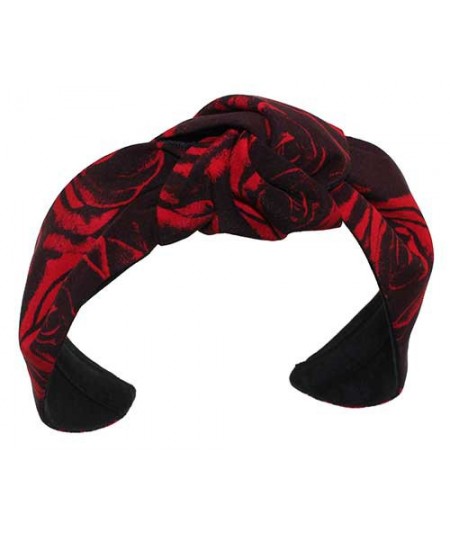 Black and Red Roses Silk Print Turban Headband