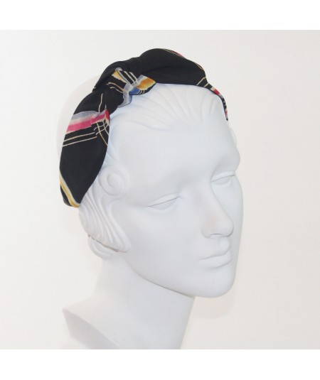 Black Line Printed Side Turban Headband