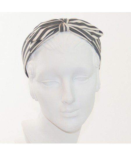 Cream/Charcoal Cotton Stripes Center Bow Headband