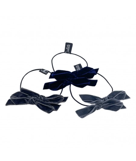 Navy - Raven - Gris Fonce Double Velvet Bow Ponytail Holder & Bracelet