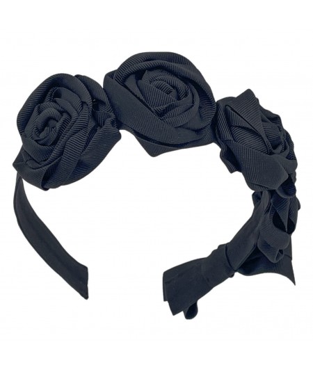 Black Grosgrain Rose Headband
