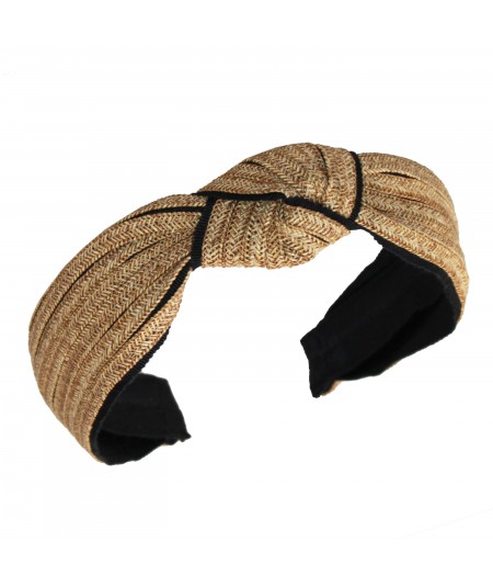 Wheat Toyo with Black Grosgrain Center Turban Headband