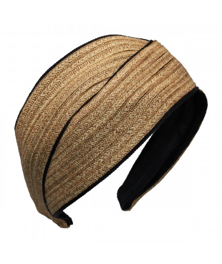 Wheat Toyo with Black Grosgrain Turban Headpiece