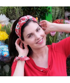 Red Roses Blair Turban Headband and matching hair tie PY908