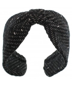 Black Ivory Chevron Wool Center Divot Headband Earmuffs