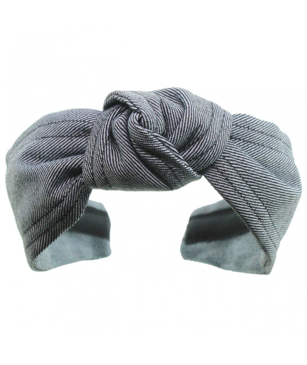 Reverse Indigo Denim Center Knot Turban with Double Contrast Stitch Headband