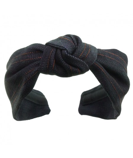Indigo Denim Center Knot Turban with Double Contrast Stitch Headband