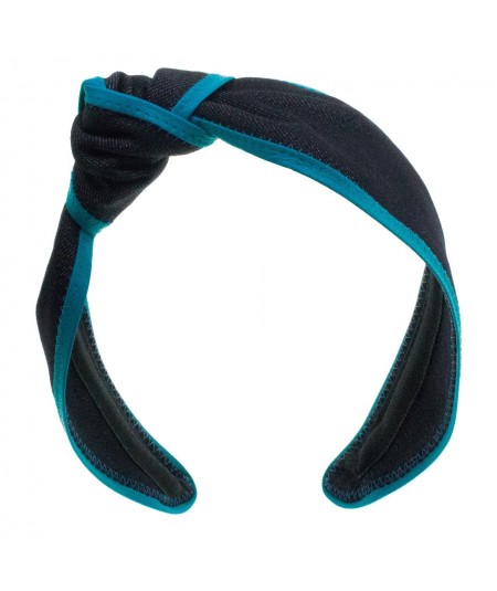 Black Denim with Turquoise Leather Side Turban Headband