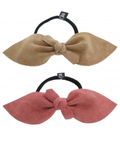 Taupe - Coral Suede Bow Ponytail Holder by Jennifer Ouellette