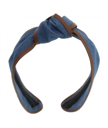 Medium Blue Denim with English Tan Leather Bind Turban 