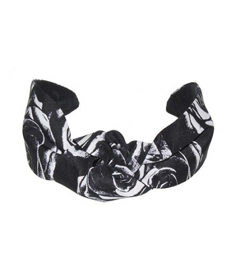 Black and White Roses Silk Print Turban Headband