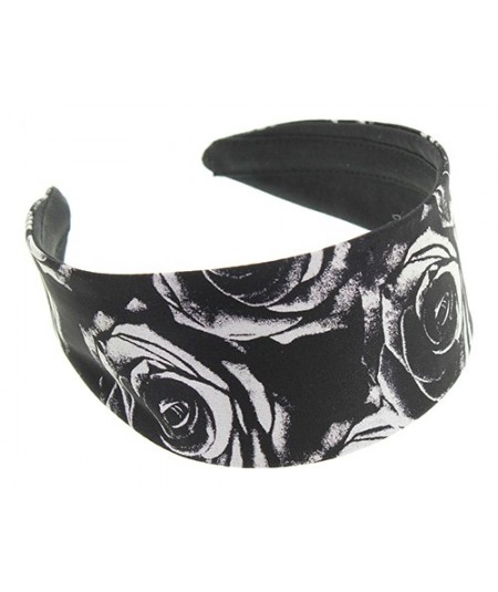 Black and White Roses Silk Print Exra Wide Basic Headband
