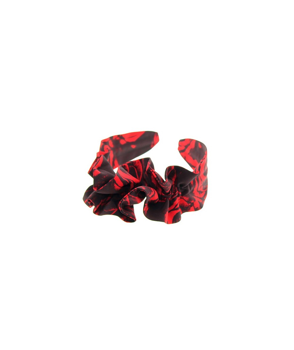Women's Ruffle Red and Black Roses Silk Headband