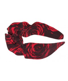 Women's Ruffle Red and Black Roses Silk Headband