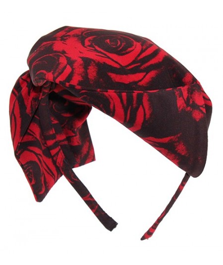 Black and Red Roses Print Raquel Headpiece for Women