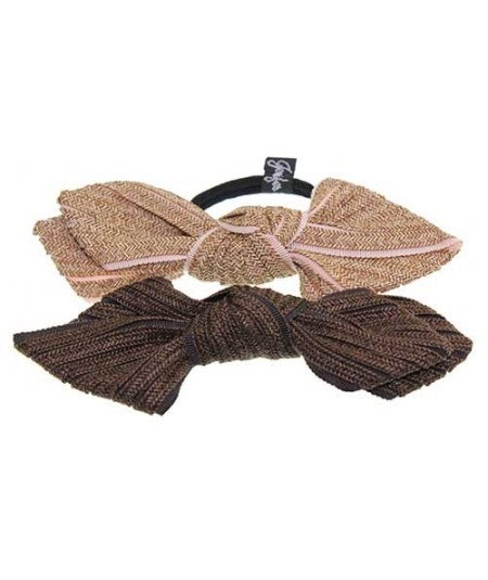 Wheat Straw - Peach Grosgrain and Brown Straw - Brown Grosgrain Bow Ponytail Holder