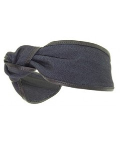 Indigo Denim with Black Leather Side Turban Headband